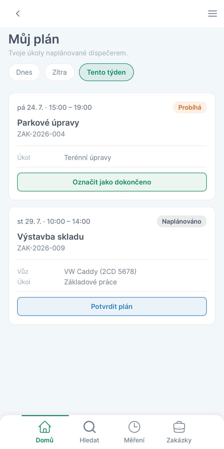 Můj plán v mobilní aplikaci TaskGrip