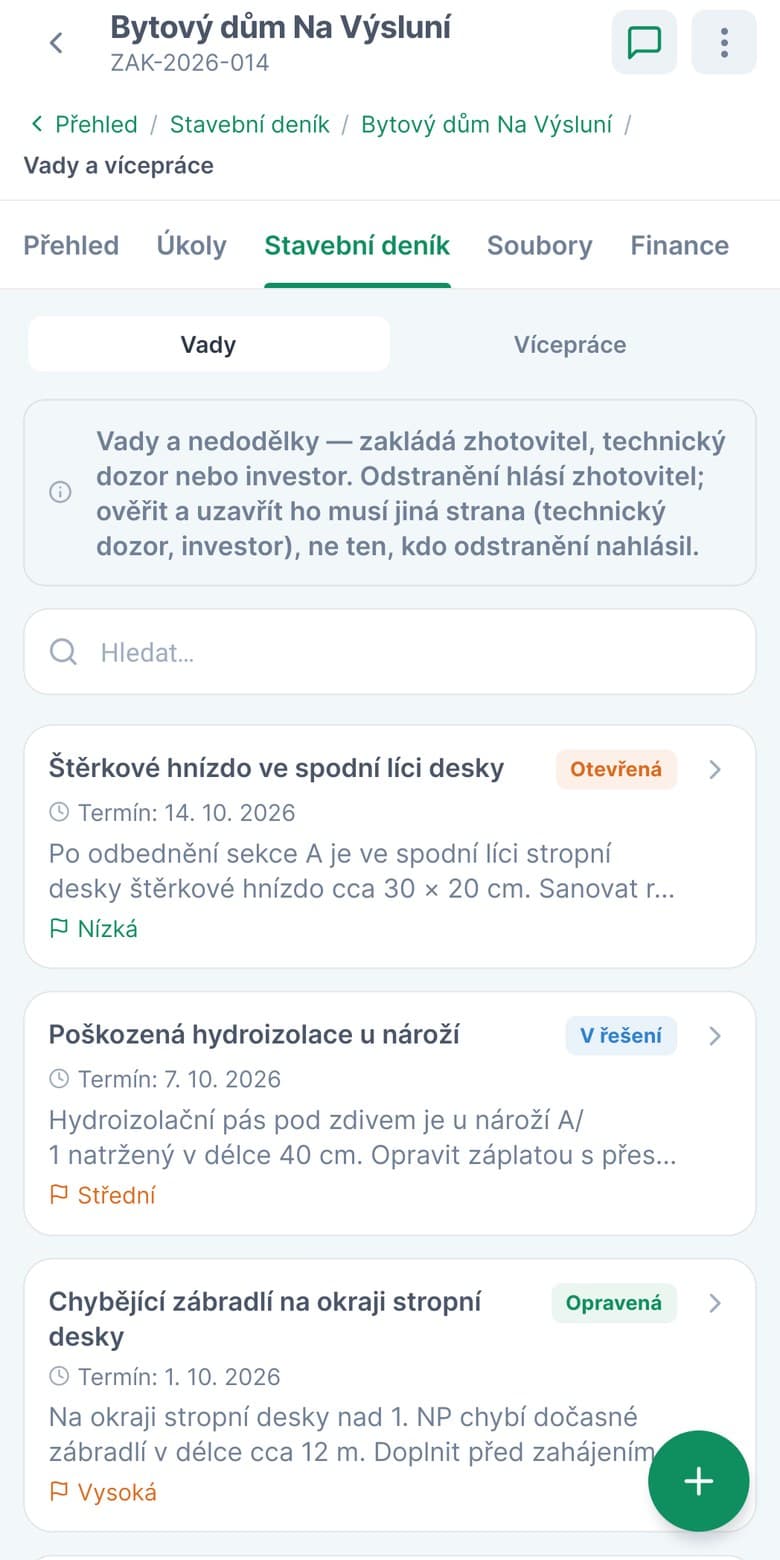 Vady stavby v mobilní aplikaci