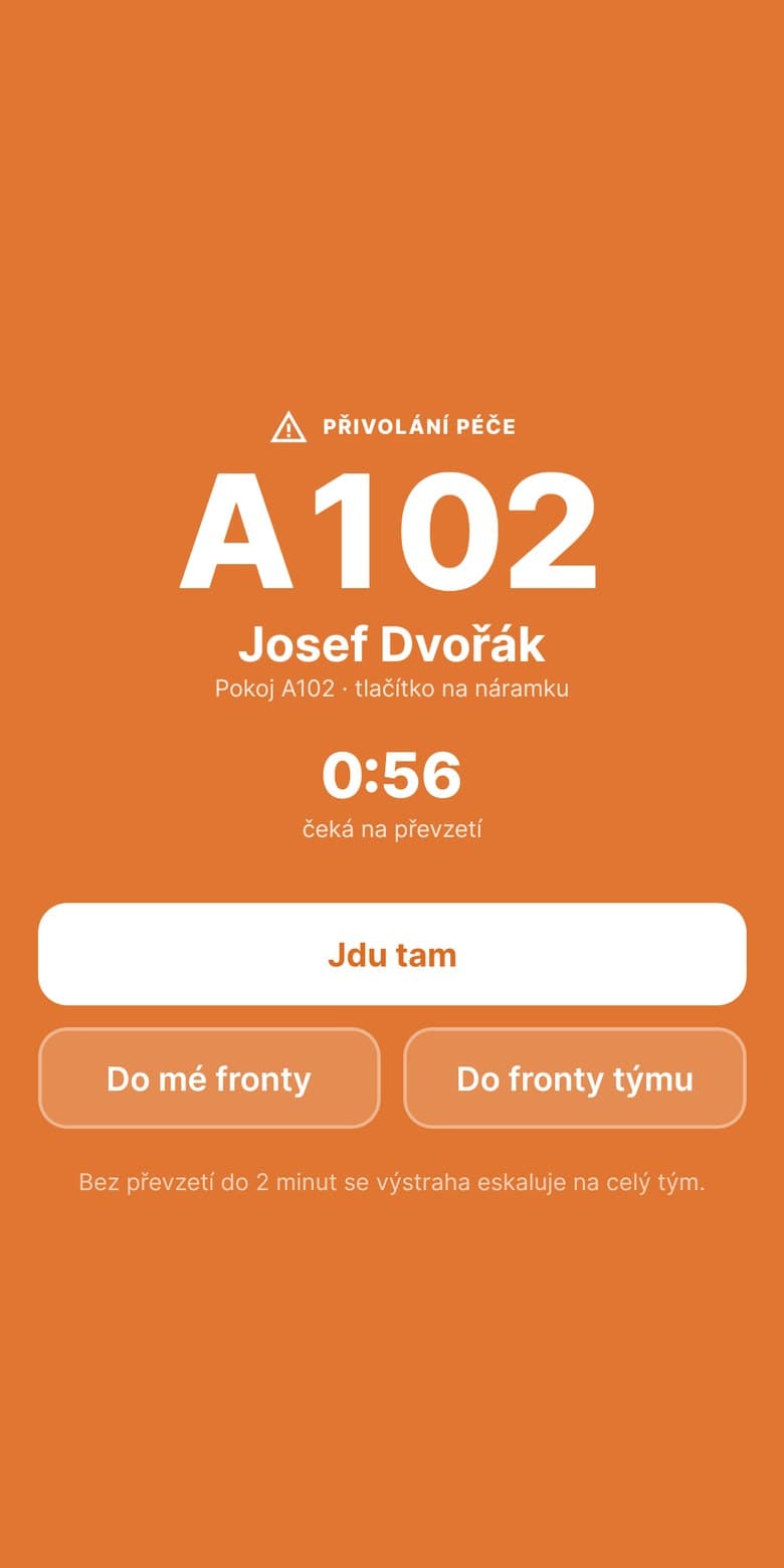 Upozornění na útěk pacienta v mobilu