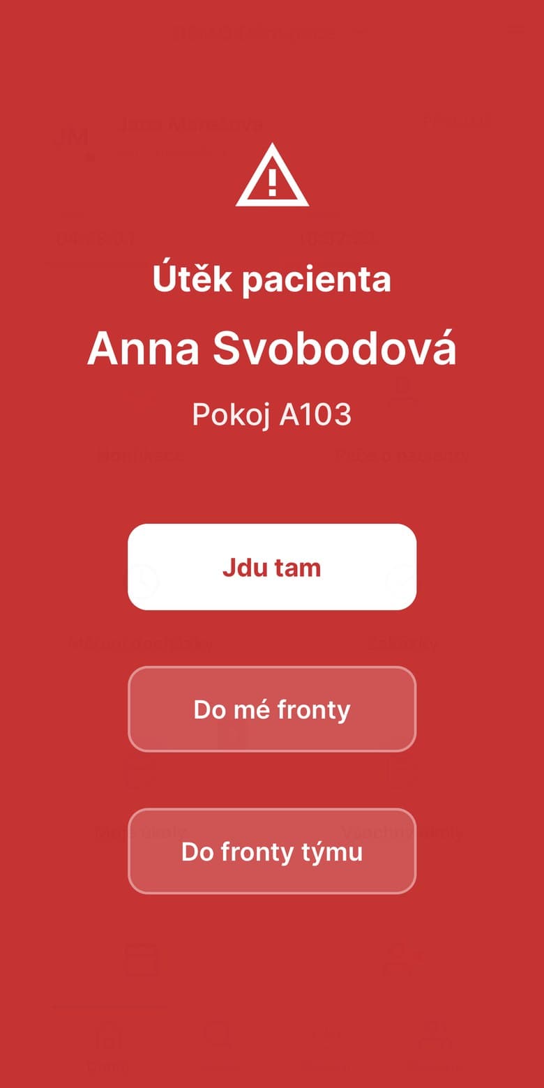 Upozornění na útěk pacienta v mobilu pečovatele