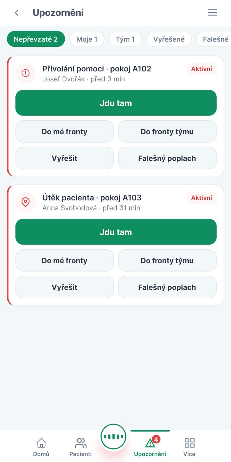 Upozornění v mobilní aplikaci
